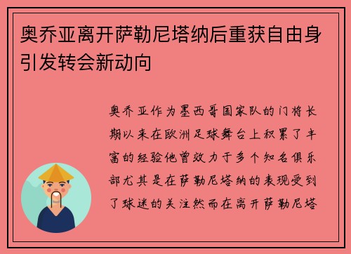奥乔亚离开萨勒尼塔纳后重获自由身引发转会新动向 奥乔亚离开萨勒尼塔纳后重获自由身引发转会新动向